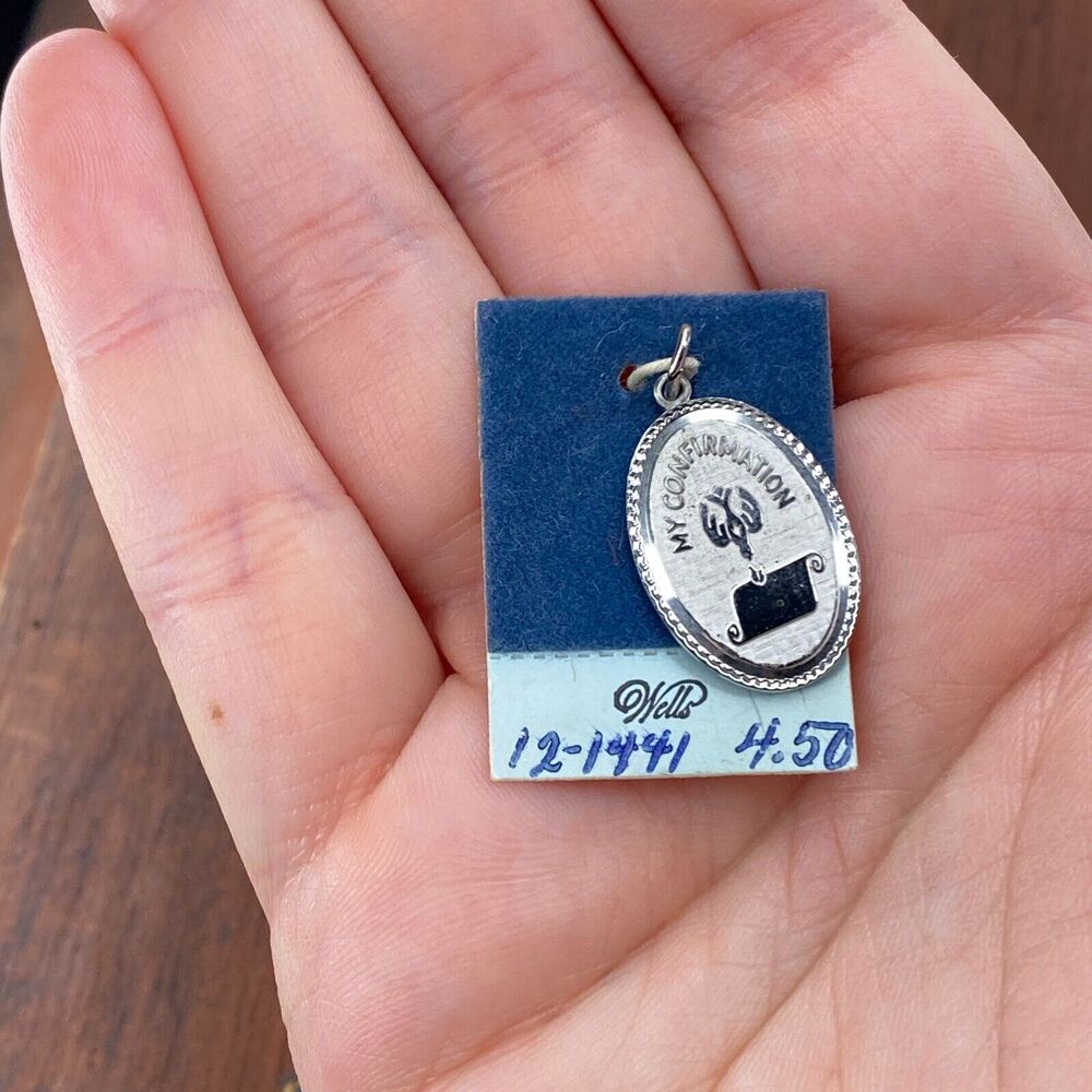 Vintage Wells 925 Sterling Silver "My Confirmation" Oval Pendant Bracelet Charm